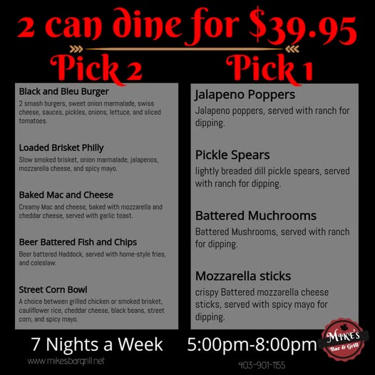 Mike_s Dinner special Mike's Bar & Grill Sunday Special